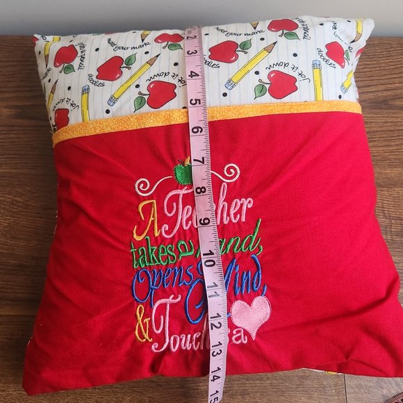 Machine Embroidered 14x14 Teacher Appreciation Pillow Cushion with Pocket - Picture 6 of 6